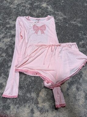 Victoria's Secret Light Pink Bow Lace-Trim Pajama Set